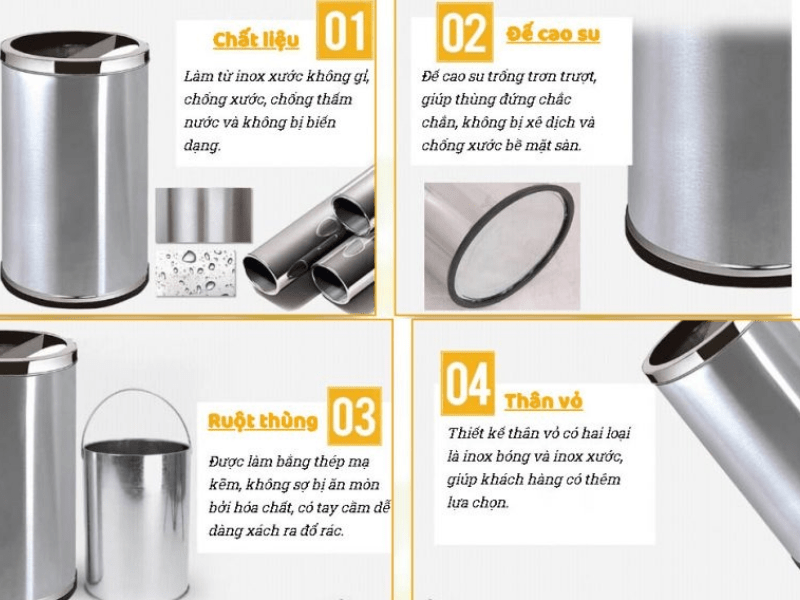 Thùng rác inox không nắp 7 5Cấu tạo cơ bản của thùng rác inox không nắp