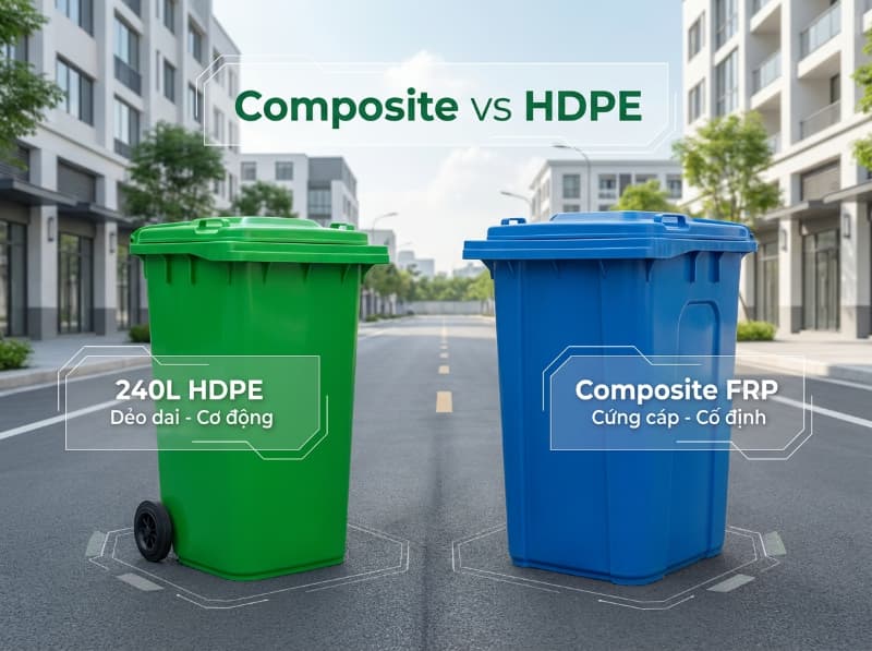 Thùng rác nhựa HDPE nguyên sinh và Composite chống tia UV