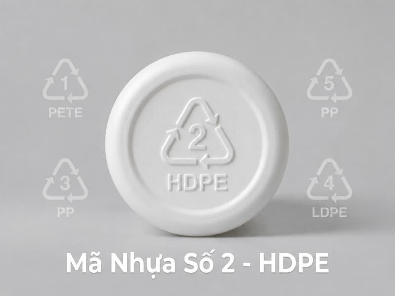 Mã nhựa số 2 giúp nhận biết vật liệu HDPE để phân loại và thu gom tái chế đúng cách.