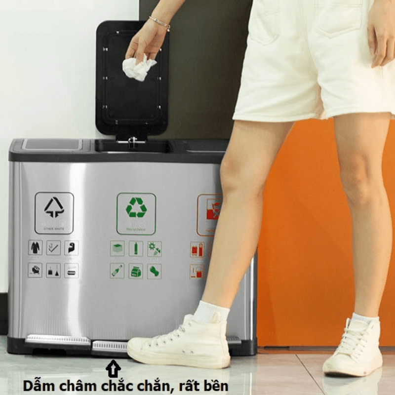 Thùng rác inox 3 ngăn đạp chân