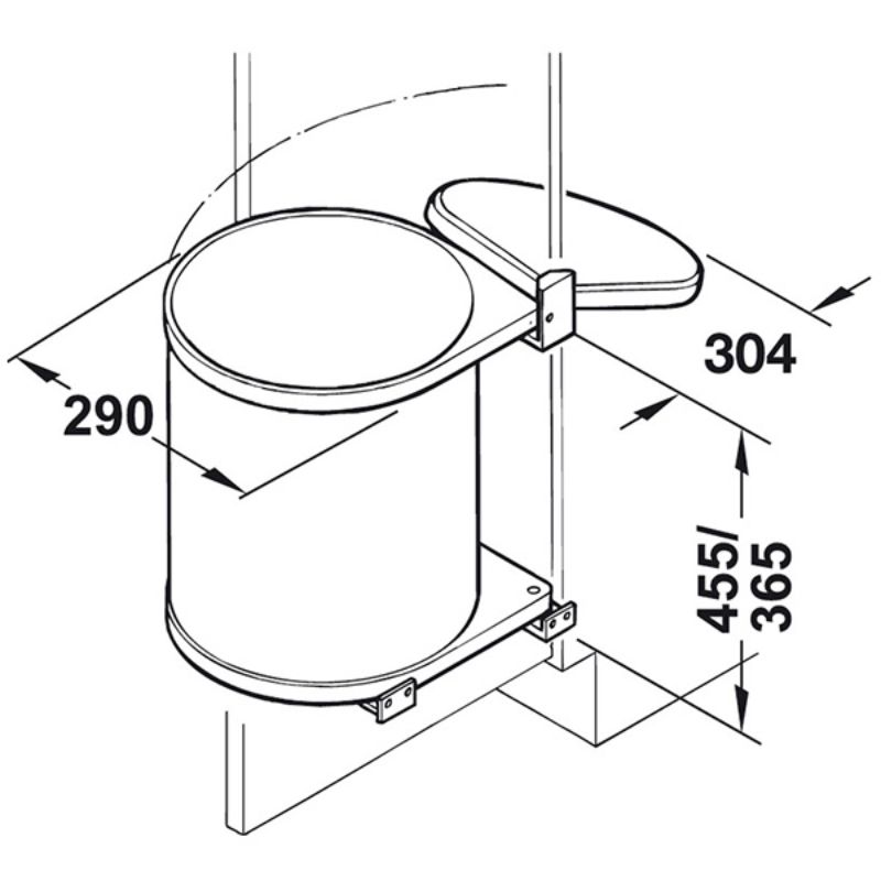 Kích thước thùng rác gắn cánh tròn