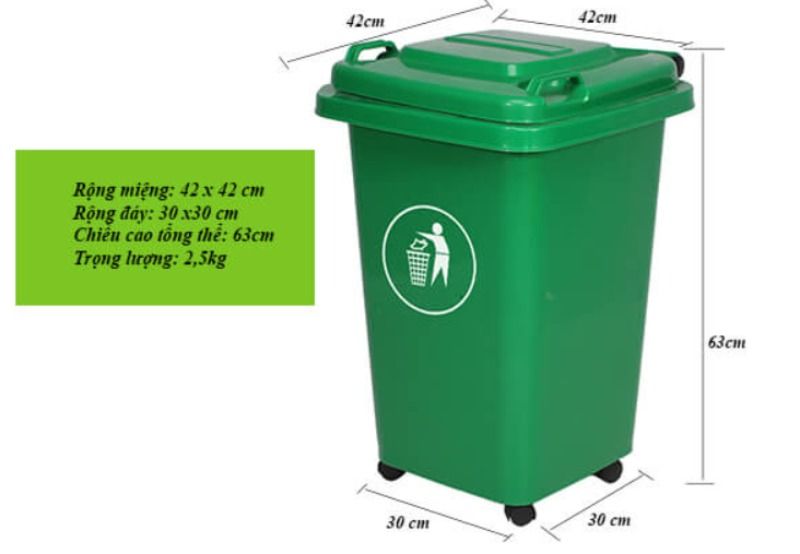 kích thước thùng rác công cộng 60l