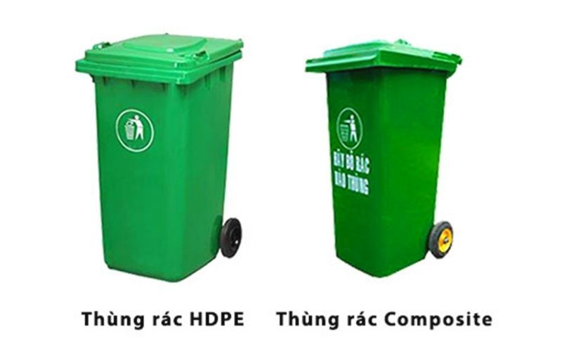 Bề mặt thùng rác nhựa lớn làm từ HDPE nguyên sinh phủ chống tia UV và nhựa Composite FRP chống cháy.