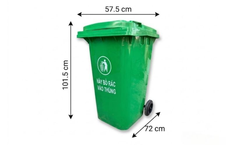Kích thước thùng rác công cộng 240L làm từ nhựa HDPE nguyên sinh có bánh xe chuyên dụng cho khu dân cư
