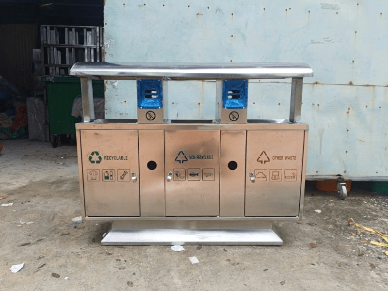 Thùng rác inox 3 ngăn ngoài trời
