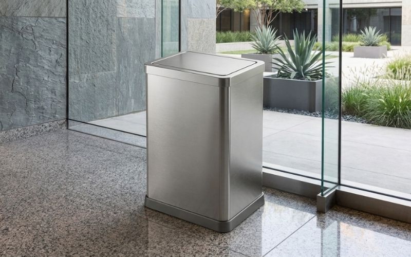 Thùng rác inox vuông cao cấp phù hợp đặt tại đại sảnh ngoài trời