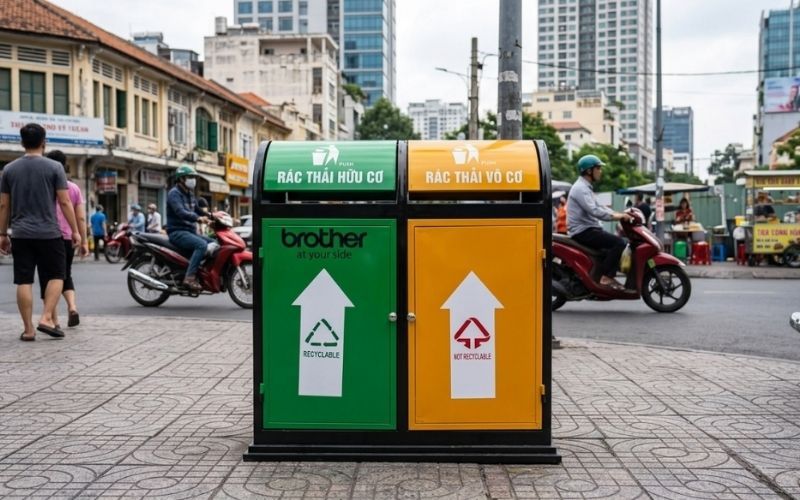 Thiết kế thùng rác ngoài trời 2 ngăn hỗ trợ chiến dịch phân loại rác thải tại nguồn ở các khu đô thị lớn