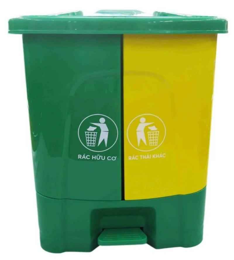 Thùng Rác Có Nắp Đậy 2 ngăn giúp phân loại rác hữu cơ và rác thải khác thuận tiện