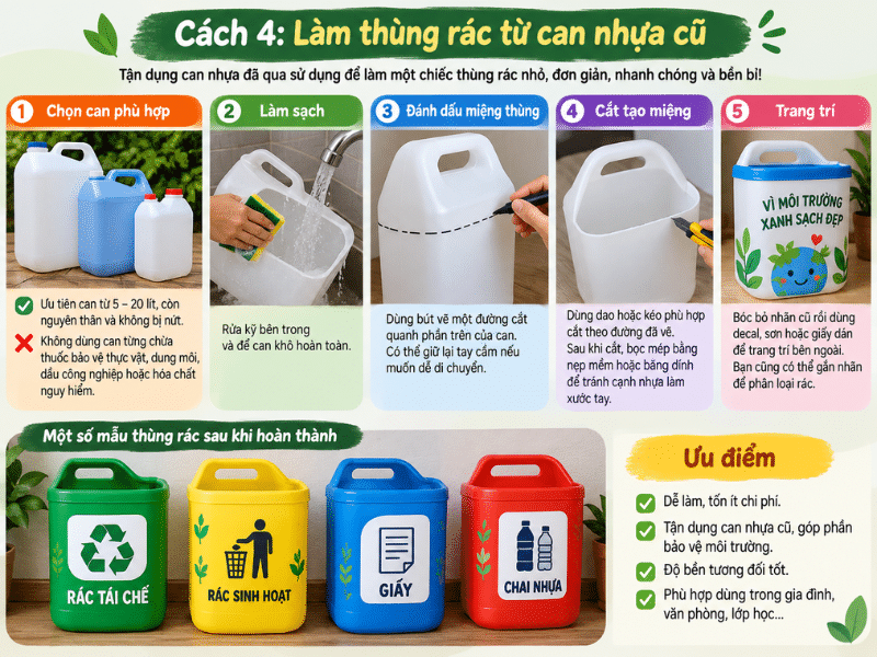 Làm thùng rác từ can nhựa cũ