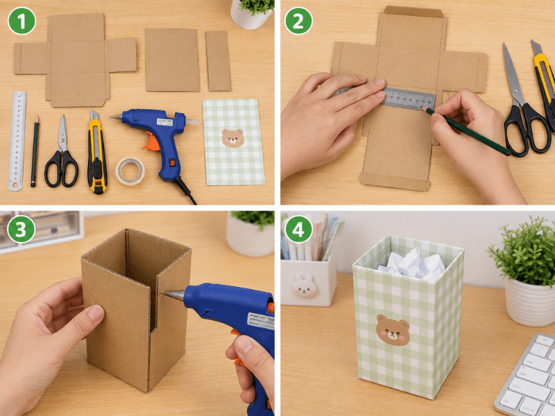  Cách làm thùng rác tái chế bằng bìa carton