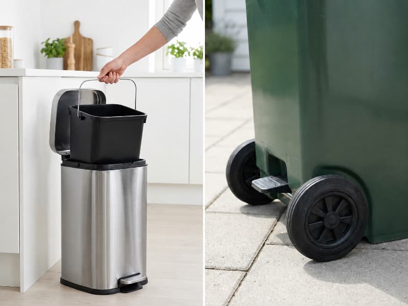 Lõi nhựa tháo rời giúp vệ sinh dễ dàng, trong khi bánh xe hỗ trợ di chuyển thùng dung tích lớn.