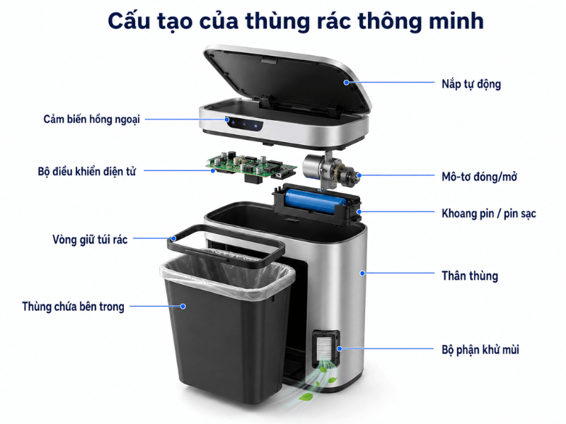 Cấu tạo của thùng rác thông minh