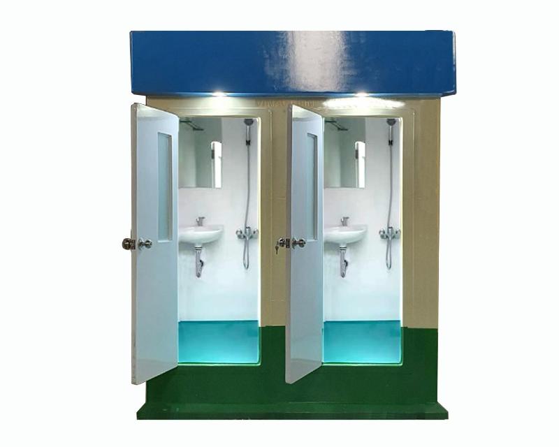 Mẫu nhà tắm công cộng TPHCM 2 buồng có lavabo và vòi sen riêng biệt, thiết kế gọn gàng