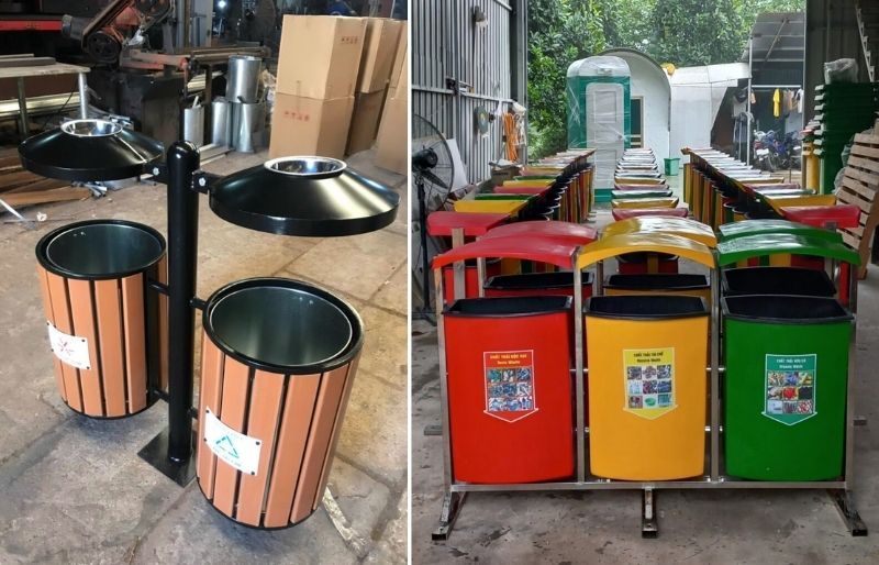 Mẫu thùng rác treo đôi, treo ba ngoài trời sản xuất phù hợp cho công viên.