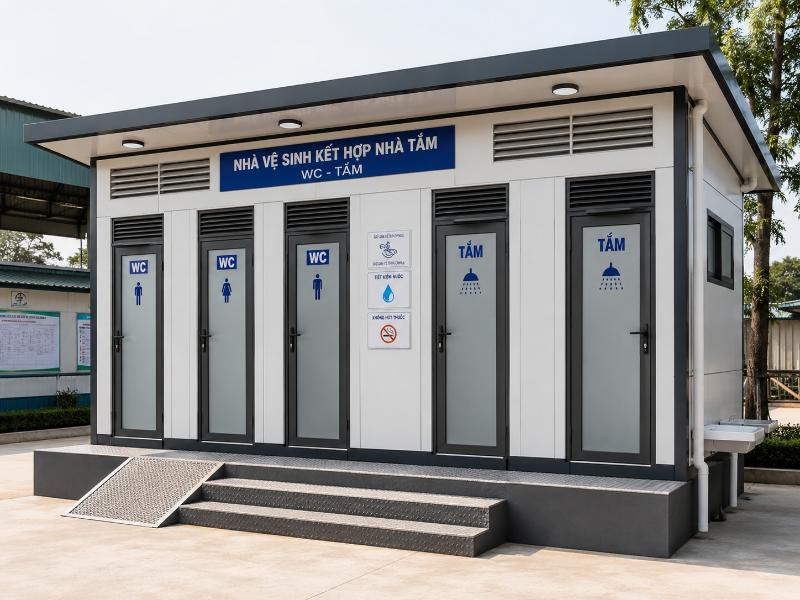 Mô hình nhà vệ sinh kết hợp nhà tắm tiện lợi, tối ưu không gian cho các khu sinh hoạt tập trung.