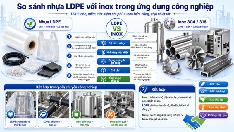 So sánh nhựa LDPE với inox trong ứng dụng công nghiệp