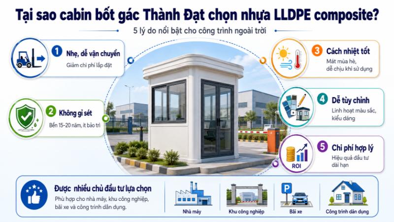 Ứng dụng nhựa LLDPE composite, bốt gác Thành Đạt sở hữu trọng lượng nhẹ, độ bền vượt trội và tính thẩm mỹ cao.