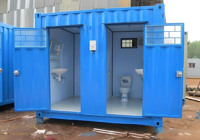 Mẫu thuê nhà vệ sinh di động nam định dạng container 2 buồng, không gian rộng và trang bị thiết bị vệ sinh tiện nghi 