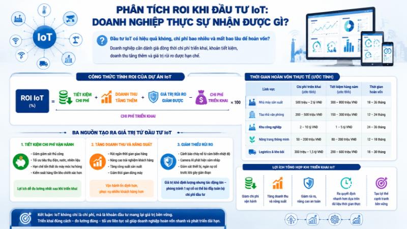Công thức và các yếu tố cấu thành lợi tức đầu tư (ROI) giúp doanh nghiệp đánh giá hiệu quả triển khai IoT