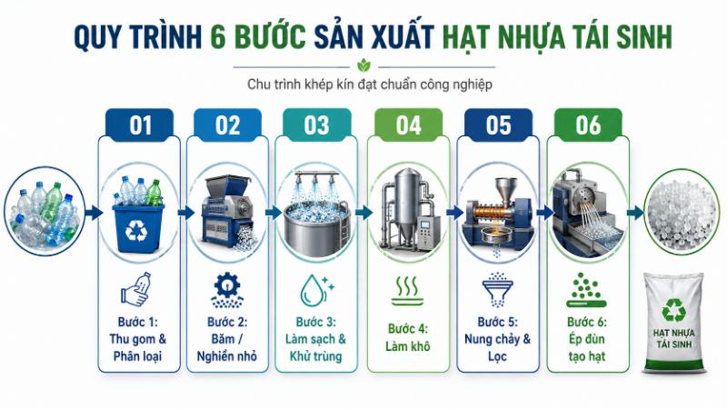 Quy trình 6 bước sản xuất hạt nhựa tái sinh chuẩn công nghiệp
