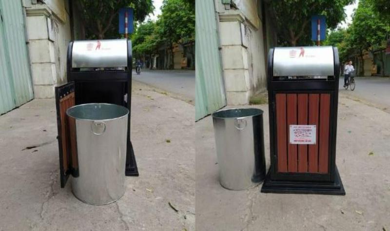 Thùng rác sơn tĩnh điện 1 ngăn có ruột thùng kim loại tháo rời dễ dàng