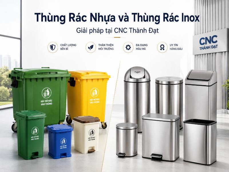 CNC Thành Đạt chuyên cung cấp đa dạng các mẫu thùng rác nhựa và thùng rác inox chất lượng cao, đáp ứng từ nhu cầu bán lẻ đến các dự án lớn.