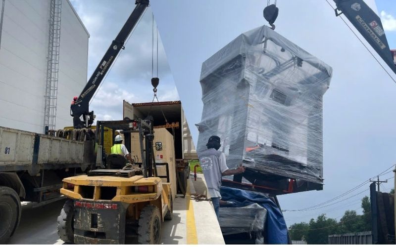 Xe cẩu hạ bốt gác nguyên khối từ chành xe thi công tận nơi cho khách hàng tại Đông Hà, Quảng Trị