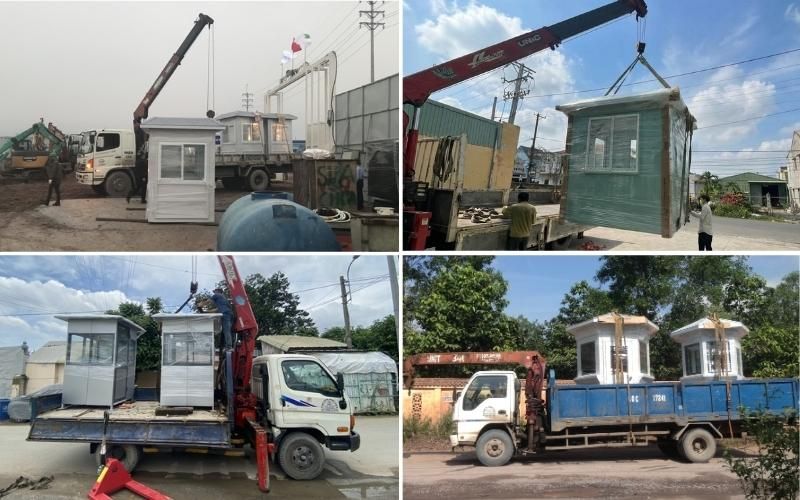 Xưởng sản xuất trực tiếp CNC Thành Đạt đang dùng xe cẩu chuyên dụng bốc xếp bốt bảo vệ để vận chuyển lên Sơn La