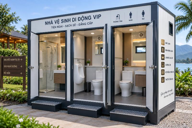 Nhà vệ sinh di động Đồng Nai đa dạng mẫu, cập nhật giá 4 Nhà vệ sinh di động Đồng Nai cao cấp với nhiều buồng riêng biệt, phù hợp khu du lịch, sự kiện và công trình