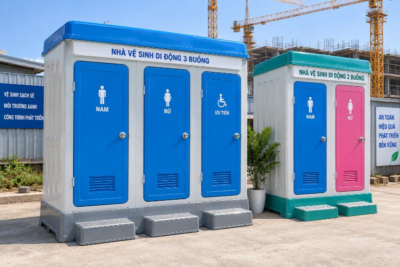 Nhà vệ sinh di động Đồng Nai đa dạng mẫu, cập nhật giá 3 Nhà vệ sinh di động Đồng Nai nhiều buồng đáp ứng linh hoạt nhu cầu sử dụng tại công trường và khu vực đông người