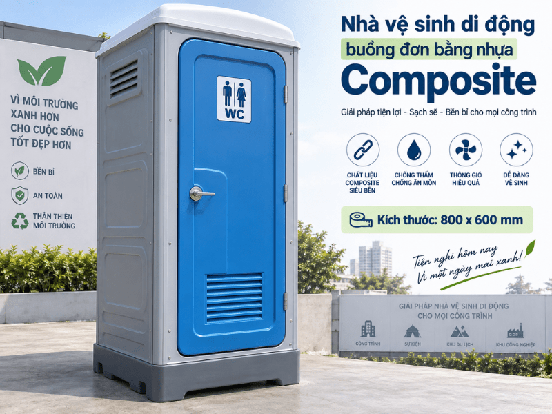 Nhà vệ sinh di động buồng đơn bằng nhựa Composite