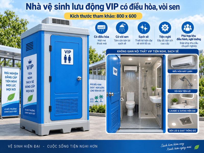Nhà vệ sinh lưu động VIP có điều hòa, vòi sen