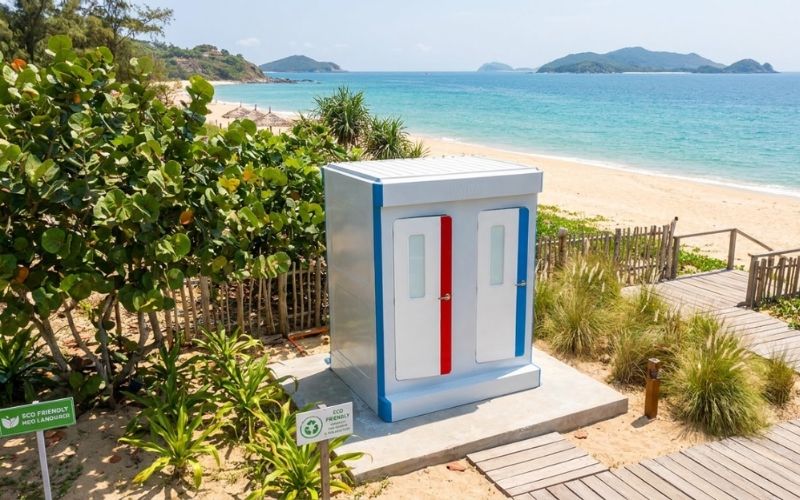 Lắp đặt nhà vệ sinh di động composite hầm phân khép kín bảo vệ môi trường tại khu du lịch sinh thái.