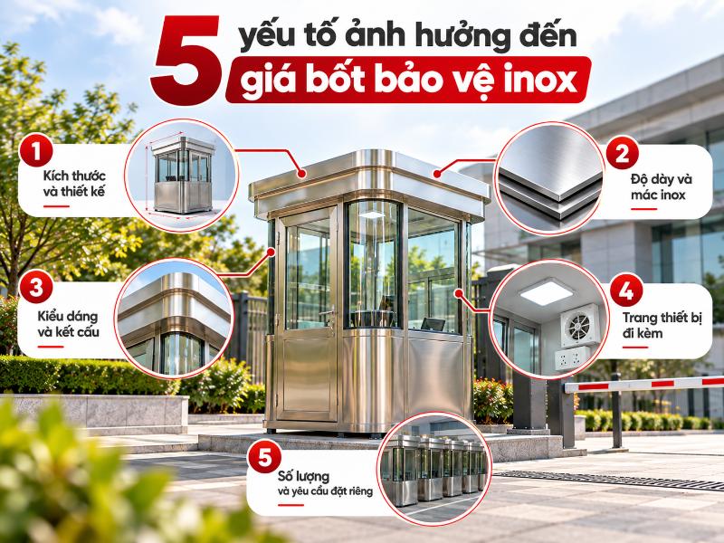 Giá thành của bốt bảo vệ inox phụ thuộc rất nhiều vào kích thước, thiết kế mái và các trang thiết bị đi kèm.