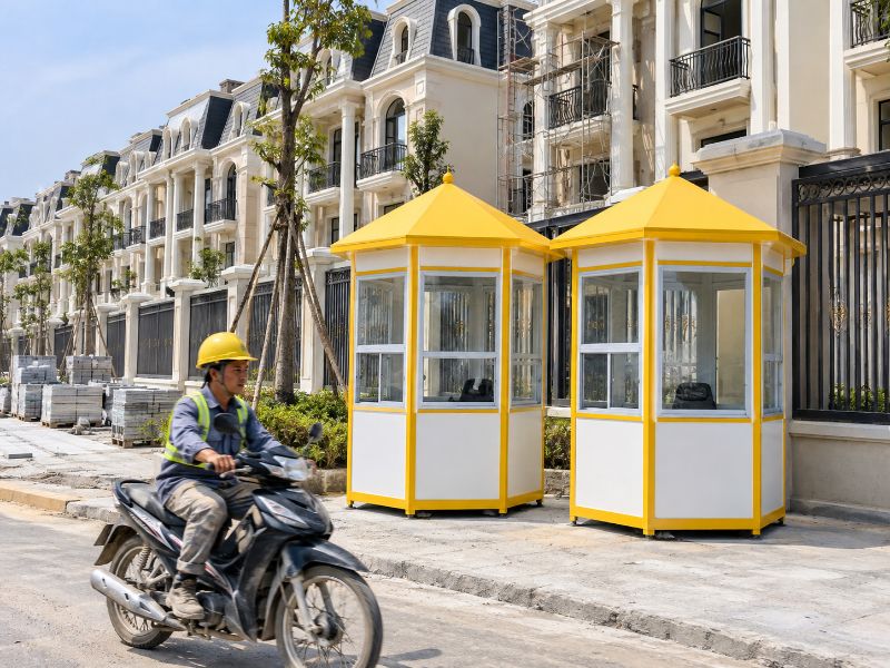 Chốt Gác Bảo Vệ Hình Lục Giác: Báo Giá Từ 20 Triệu 12 Lựa chọn kích thước cabin bảo vệ lục giác Size S, M hoặc L tùy theo diện tích lắp đặt và số lượng nhân viên trực.