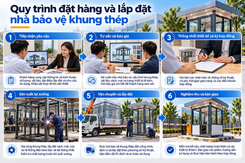 Quy trình đặt hàng và lắp đặt được thực hiện bài bản, đảm bảo đúng tiến độ và chất lượng.