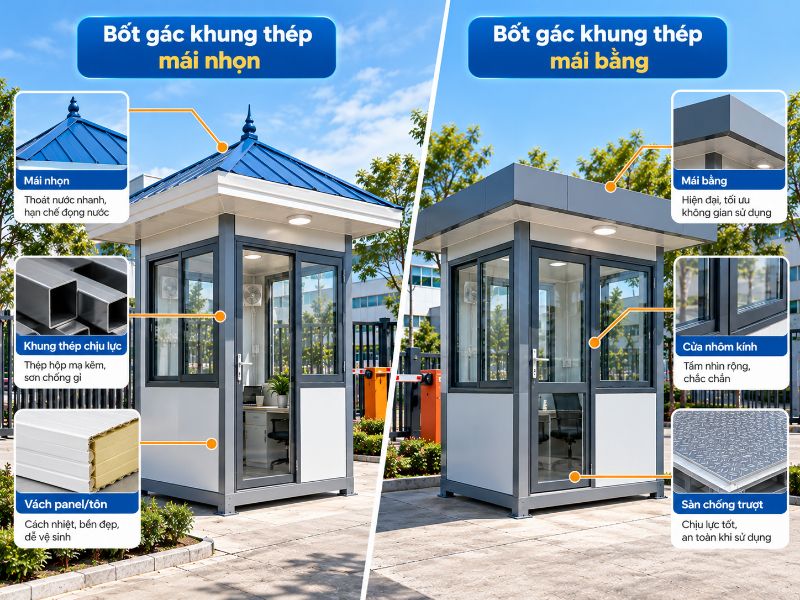 Bốt gác mái nhọn và mái bằng được thiết kế linh hoạt, phù hợp với kiến trúc của từng dự án.