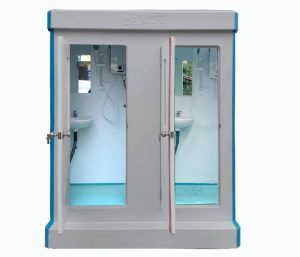 Mẫu nhà tắm di động 2 buồng trang bị vòi sen và lavabo, thiết kế gọn gàng và tiện dụng 