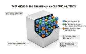 Thành phần cấu tạo Inox 304 gồm 18% Crom và tối thiểu 8% Niken