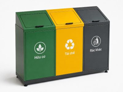 Thùng phân loại 3 ngăn thép sơn tĩnh điện với thiết kế hiện đại, độ bền cao và bề mặt chống gỉ sét hiệu quả.