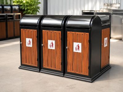 Thùng rác thép sơn tĩnh điện có lớp phủ bền chắc, giúp chống ăn mòn và gỉ sét hiệu quả.